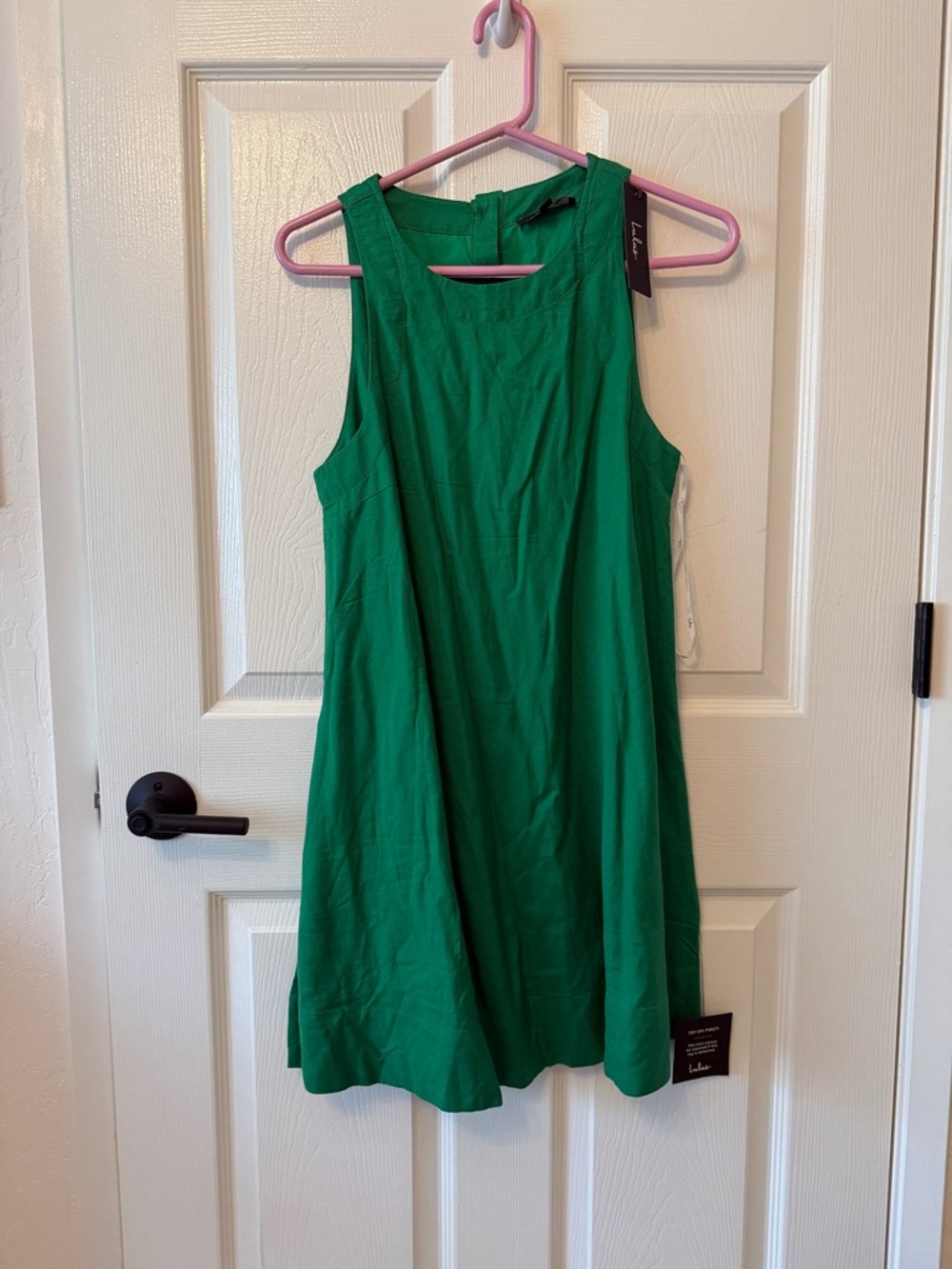 Lulus Shift To Chic Green Linen Shift Dress With Pockets - Size XS - Picture 2 of 8